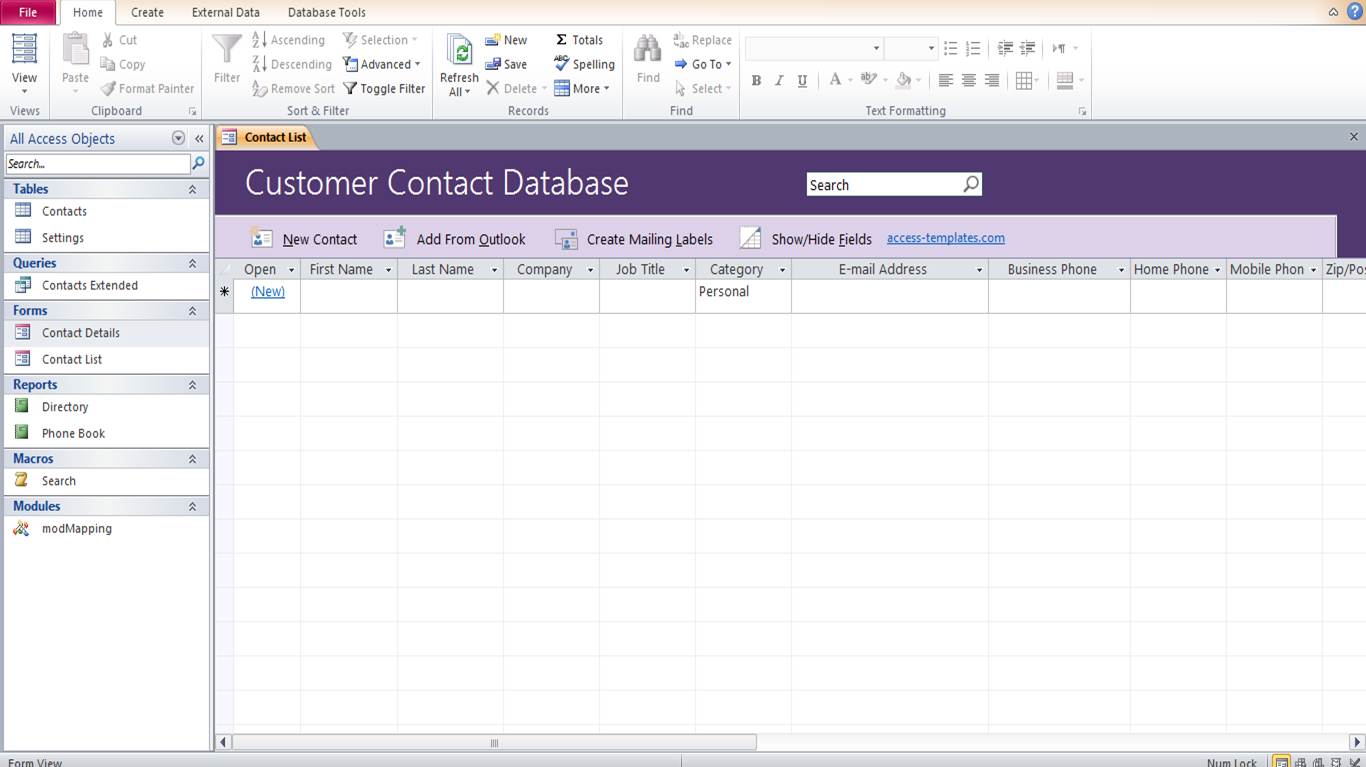 Microsoft Access Customer Contact Database | Access Database and Templates