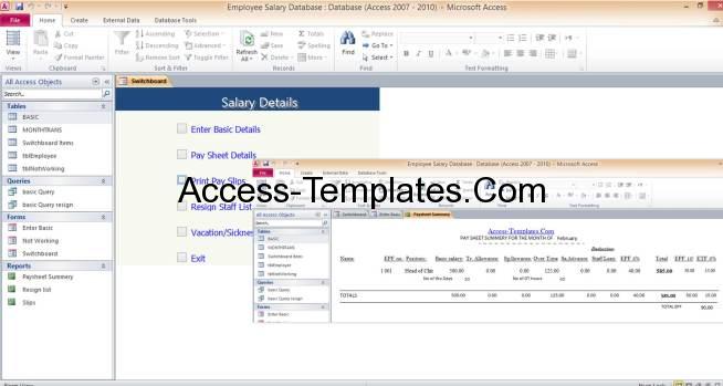 Microsoft Access Employees Salary Data Administration Database