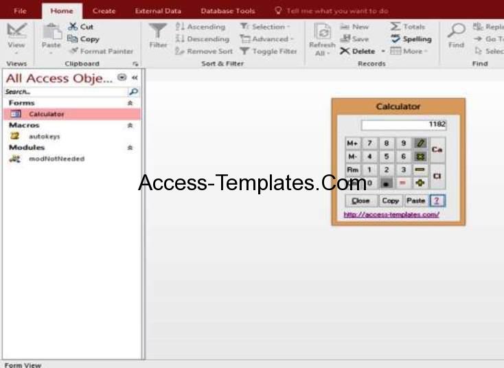 Microsoft Access Templates Calculator Form Example