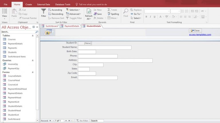 Student Database Design Example Templates for Microsoft Access 2013 and ...