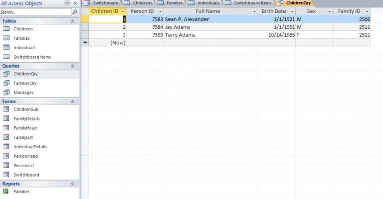 Family Tree Template Genealogy for Microsoft Access 2007 2010 2013 and ...
