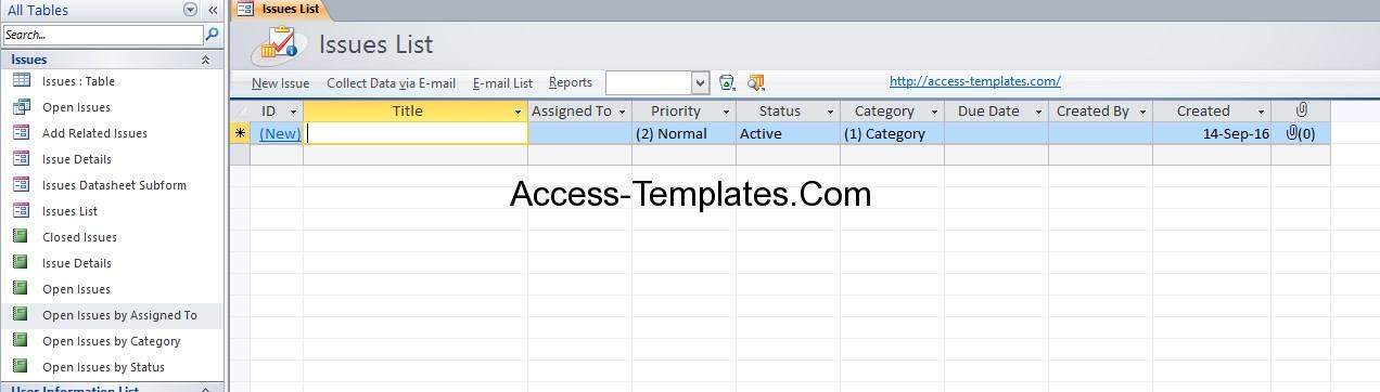 Access Issues Tracking Templates for MS Access 2013 and 2016