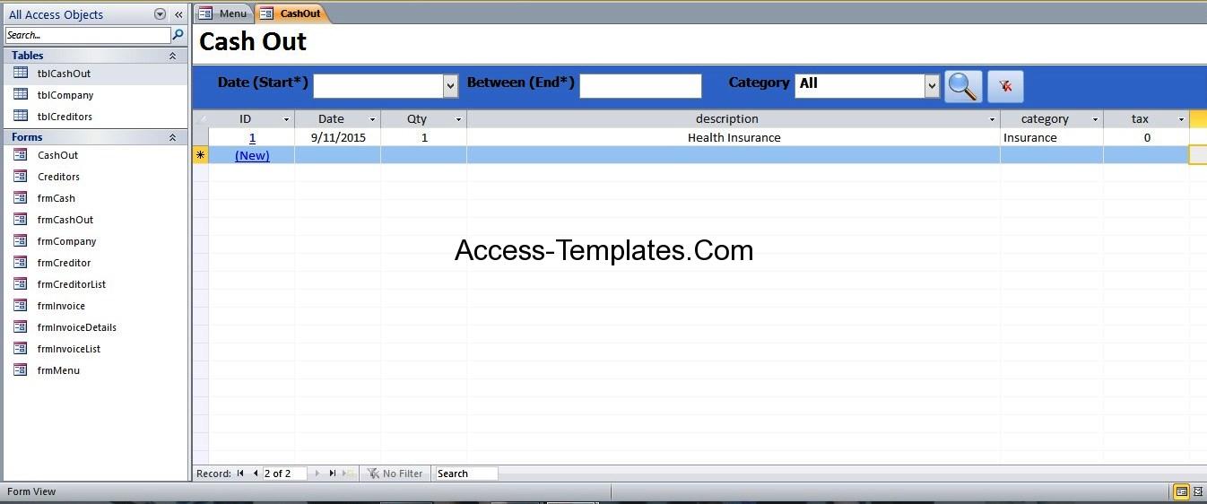 cost tracking access database