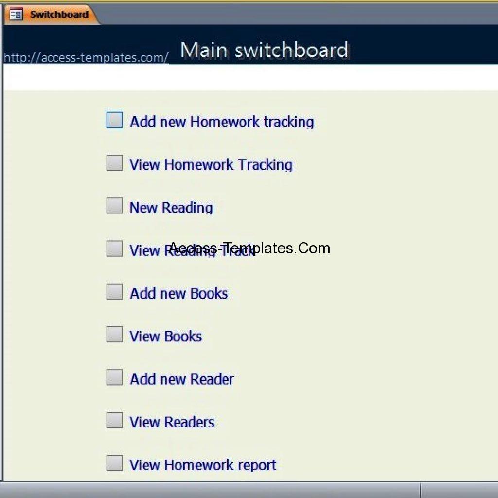 Homework Interfacd School and College Student Homework Planner Template | Access Database ...