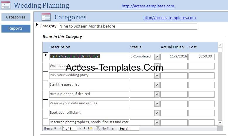 Wedding Planner Template and Checklist for Microsoft Access